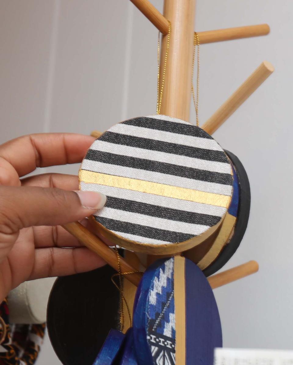 A tree ornament made by Da'Shika Street Monday in Akron. Street has an e-commerce business where she sells clothes and home goods made out of African fabrics.