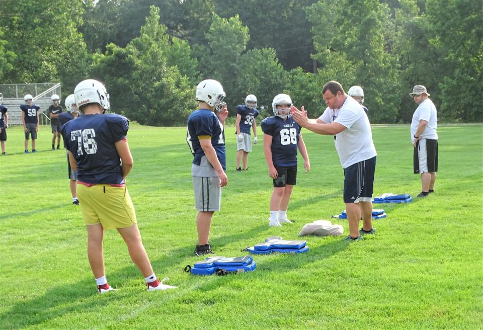 The Lancaster football team held the first of three nights of their Lancaster Gales Youth Football Camp at Fulton Field on Tuesday, July 25, 2023.