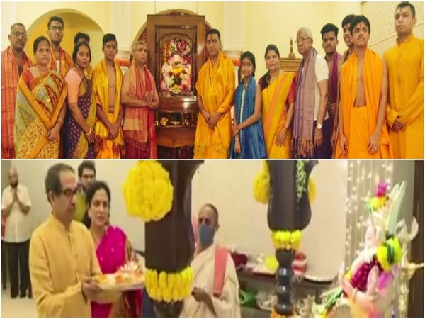 Goa Chief Minister Pramod Sawant and  Maharashtra Chief Minister Uddhav Thackeray celebrating Ganesh Chaturthi with their families (Photo/ANI)