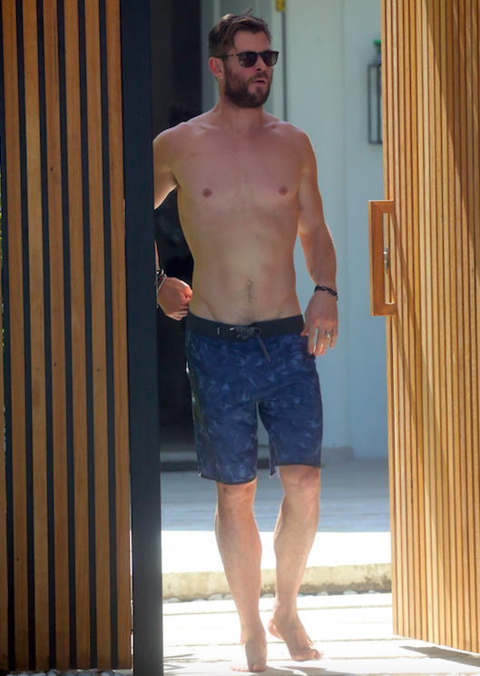 Chris Hemsworth is back in Byron Bay after spending time abroad with wife Elsa Pataky.