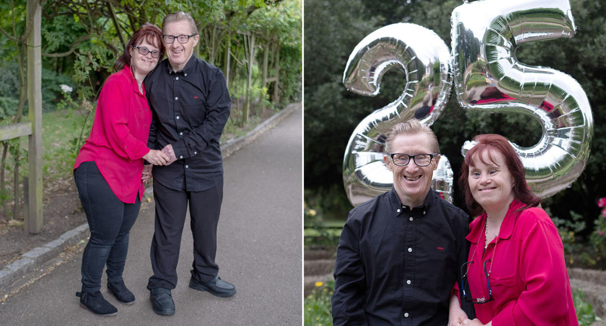 Maryanne and Tommy Pillings celebrate their 25th wedding anniversary but have been forced to spend the past seven months shielding. (Caters)