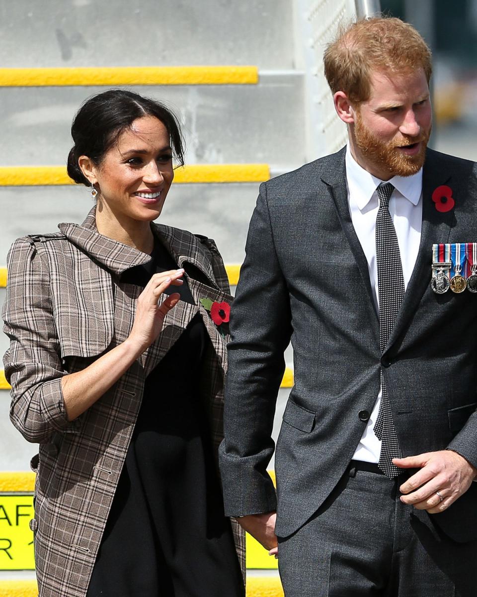 Meghan Markle arrived in New Zealand for the next phase of her royal tour in a $60 ASOS maternity dress. See the full look here.