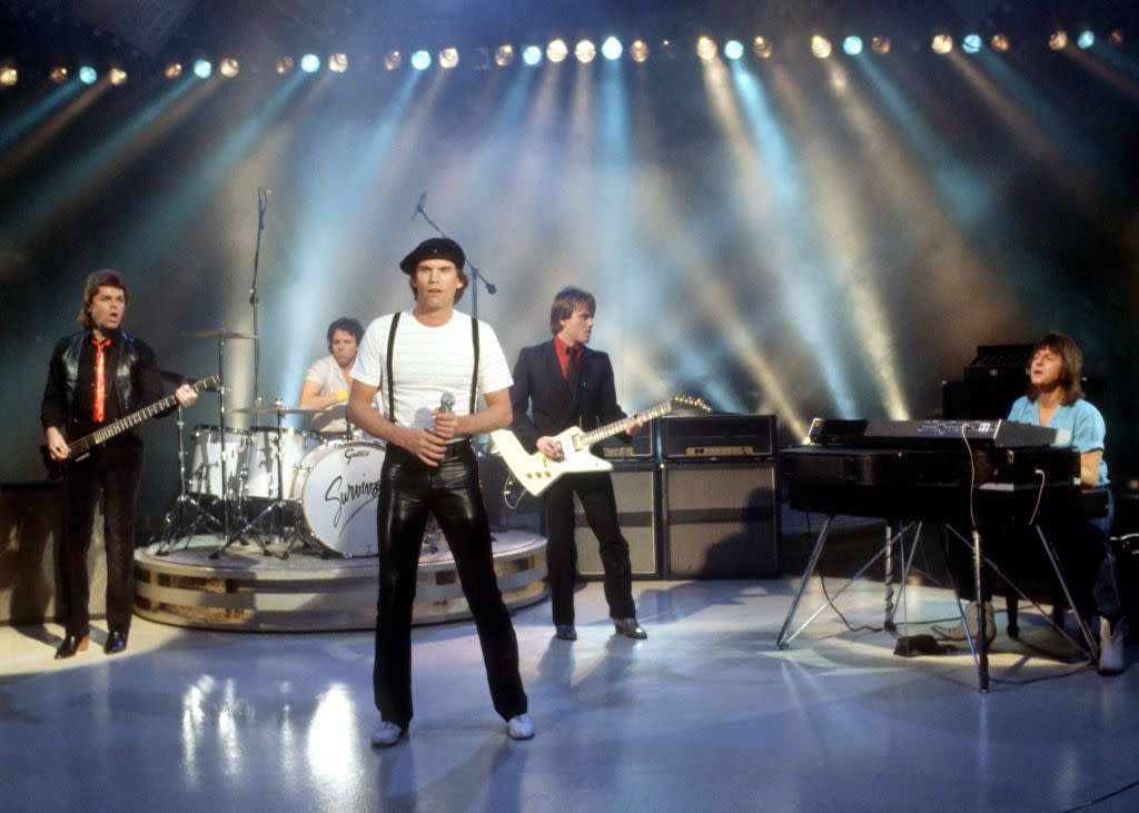 Rock group "Survivor" performs on a TV show in circa 1982.