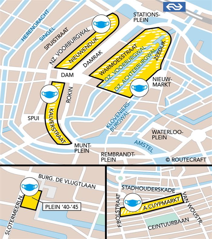 The parts of Amsterdam that now require a face covering - https://www.amsterdam.nl/nieuws/nieuwsoverzicht/mondkapje-verplicht/