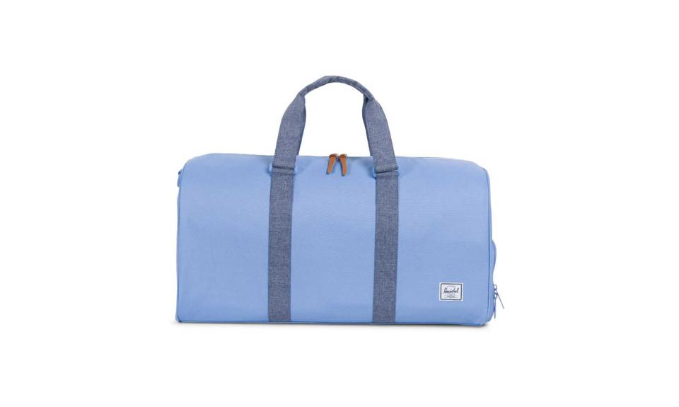 <p>Novel Duffle, $85, <a rel="nofollow noopener" href="https://herschel.com/shop/duffles/novel-duffle-mid-volume?v=10351-02074-OS" target="_blank" data-ylk="slk:herschel.com;elm:context_link;itc:0;sec:content-canvas" class="link ">herschel.com</a> </p>