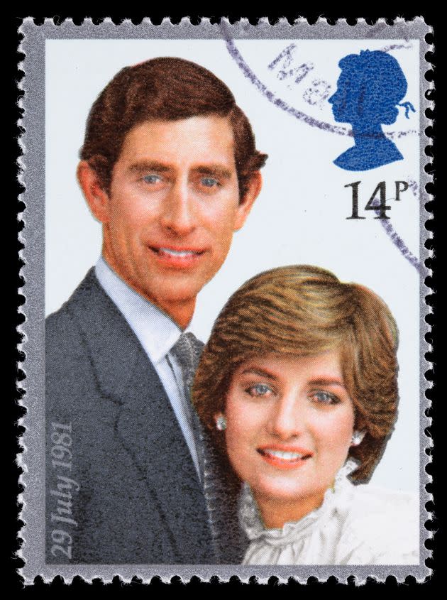The wedding of Prince Charles of Wales and Lady Diana Spencer, as seen on a stamp of the time. (Photo: PictureLake via Getty Images)
