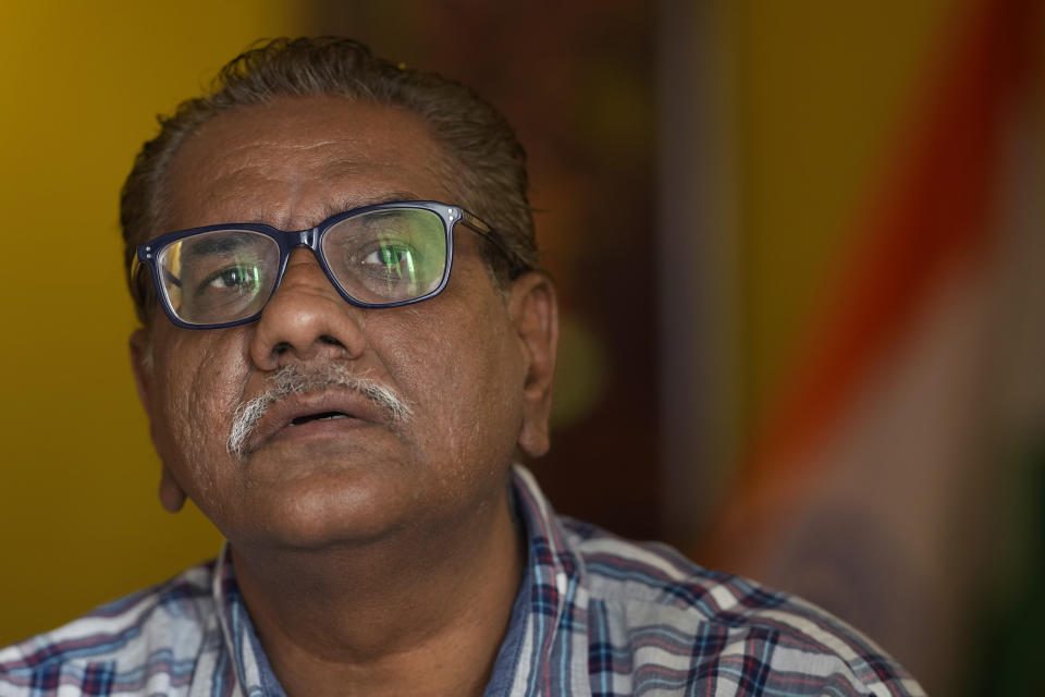 Ajay Jasra, 56, a service professional, talks to the Associated Press about the key issues in the national elections, in New Delhi, India, March 29, 2024. Ajay said the opposition is “completely paralyzed” and “not doing the work of the opposition at all." (AP Photo/Manish Swarup)