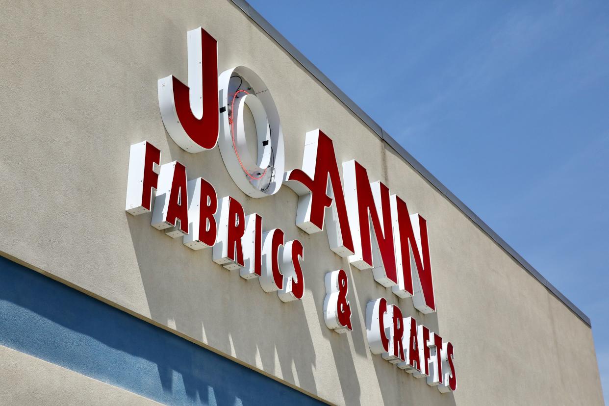 The Joann Fabric and Crafts sign is pictured Thursday, May 11, 2023, in the State Street Market shopping center in Rockford. 