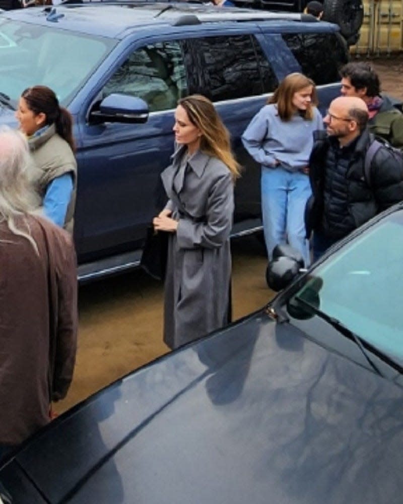 Angelina Jolie, a lead producer on the new Broadway-bound musical “The Outsiders,” tours the Outsiders House Museum in Tulsa on Saturday. She was accompanied by her daughter, Vivienne Jolie-Pitt.