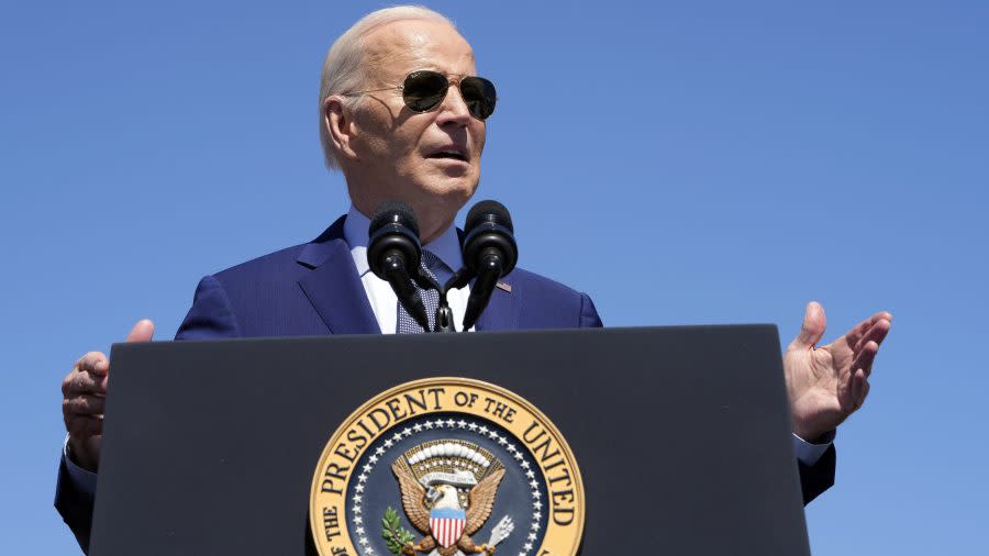 <em>President Biden speaks about an agreement to provide Intel with up to $8.5 billion in direct funding and $11 billion in loans for computer chip plants in Arizona, Ohio, New Mexico and Oregon, on March 20, 2024, in Chandler, Ariz., at the Intel Ocotillo Campus.</em> (AP Photo/Jacquelyn Martin)