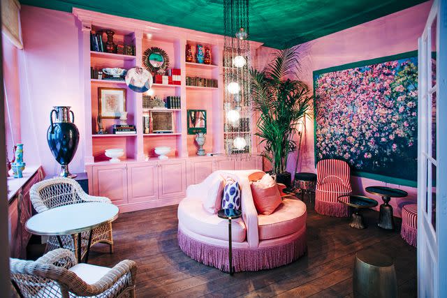 <p>Courtesy of Hotel Flora</p> Hotel Floraâ€™s bubblegum-hued library.