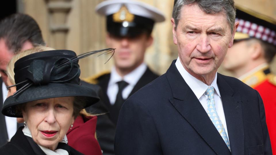 Anne, Princess Royal and Vice Admiral Sir Timothy Laurence depart the Thanksgiving Service