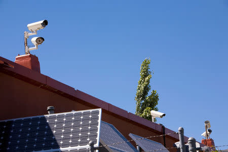 Security cameras and solar panel are seen at Jerry McMullin's bunker in Yellow Jacket, Colorado, U.S. in this May 2012 photo released on September 21, 2017. Courtesy Jennifer Koskinen/Handout via REUTERS