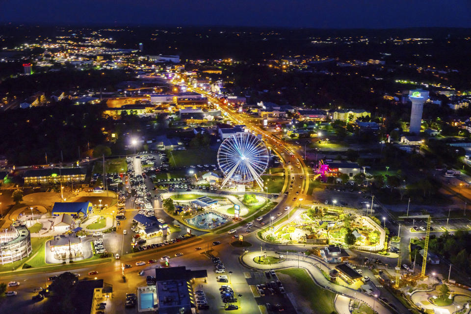 Night Summer Aerial View of Hwy 76 Strip in Branson, Missouri (Getty Images)