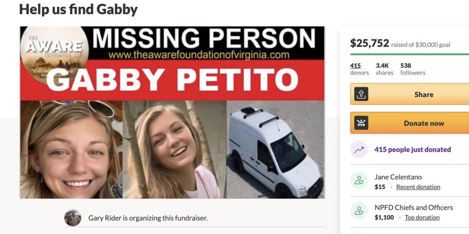 A GoFundMe page for missing 22-year-old Gabby Petito