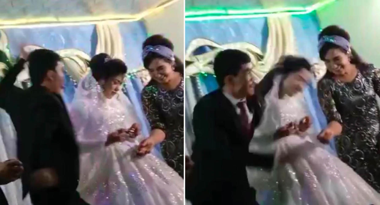 Groom violently hits bride during wedding ceremony after game pic