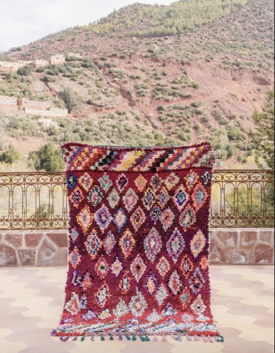 Handmade Deep Red Boucherouite Rug