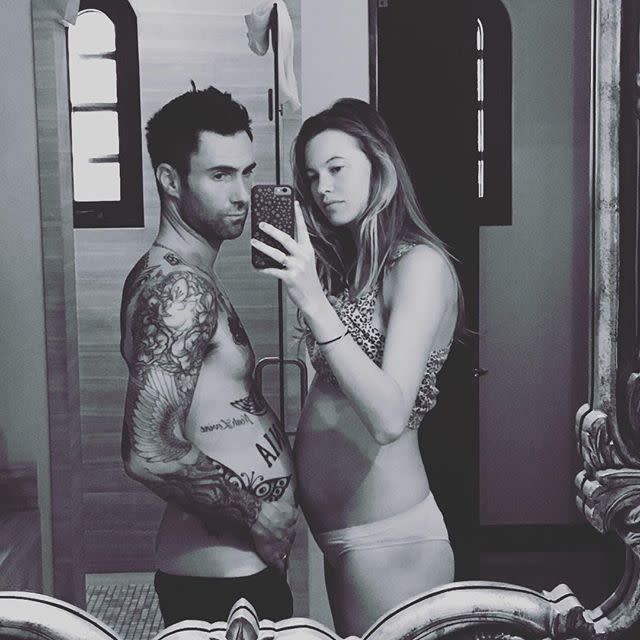 <p>If you look past Behati's adorable bump to Adam's shoulder, you can see a dove-his very first tattoo, according to <em><a rel="nofollow noopener" href="https://people.com/archive/cover-story-adam-levine-sexiest-man-alive-vol-80-no-23/" target="_blank" data-ylk="slk:People;elm:context_link;itc:0;sec:content-canvas" class="link ">People</a></em>. </p><p><a rel="nofollow noopener" href="https://www.instagram.com/p/BE9pa0XKjUe/" target="_blank" data-ylk="slk:See the original post on Instagram;elm:context_link;itc:0;sec:content-canvas" class="link ">See the original post on Instagram</a></p>