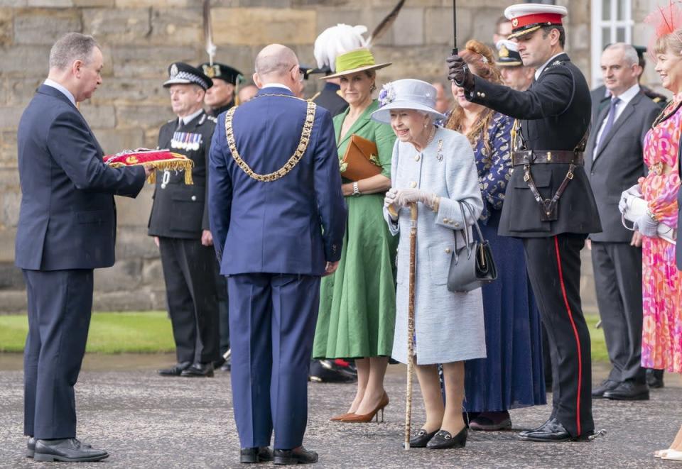 The Queen attends the Ceremony of the Keys on the forecourt of the Palace of Holyroodhouse in Edinburgh (Jane Barlow/PA) (PA Wire)