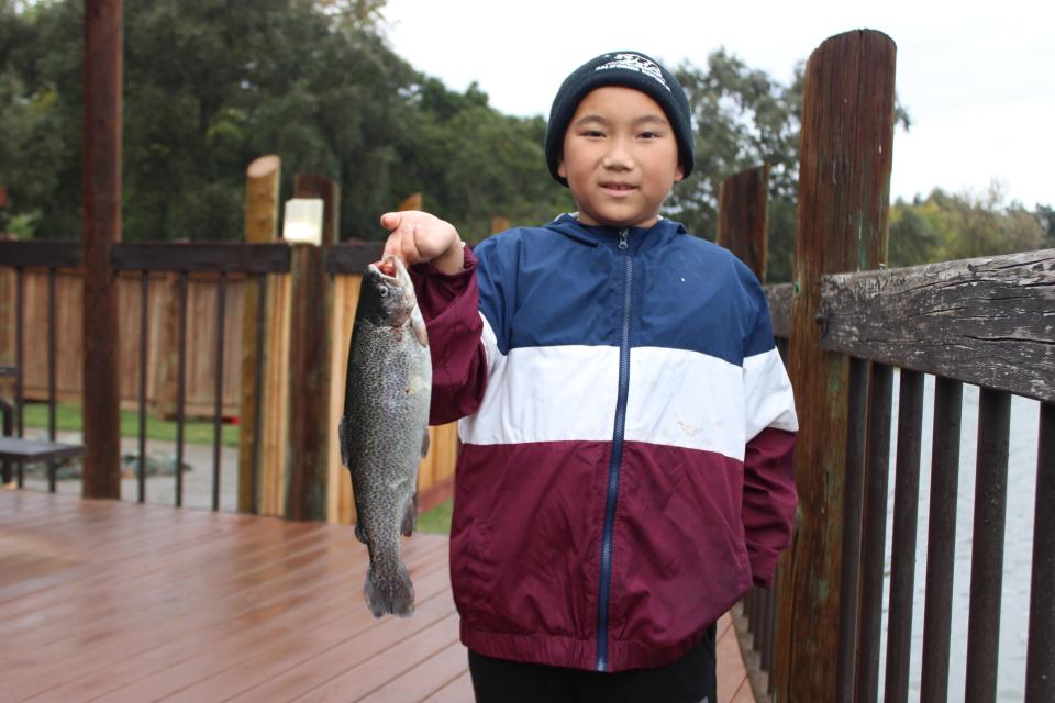Ten-year-old Jacob Yang of Stockton took first place in the Trout Bout’s 9 to 12 category with this hard-fighting rainbow weighing 2 pounds, .3 ounces.