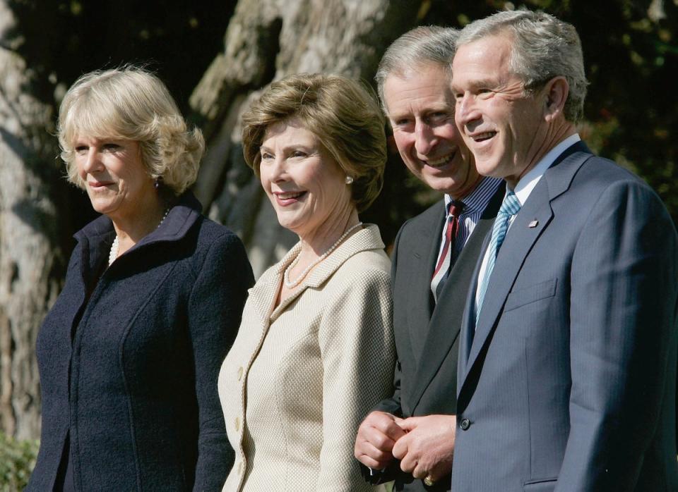 Charles and Camilla welcomed to the White House in 2005 by US President George W Bush and First Lady Laura Bush (Getty Images)