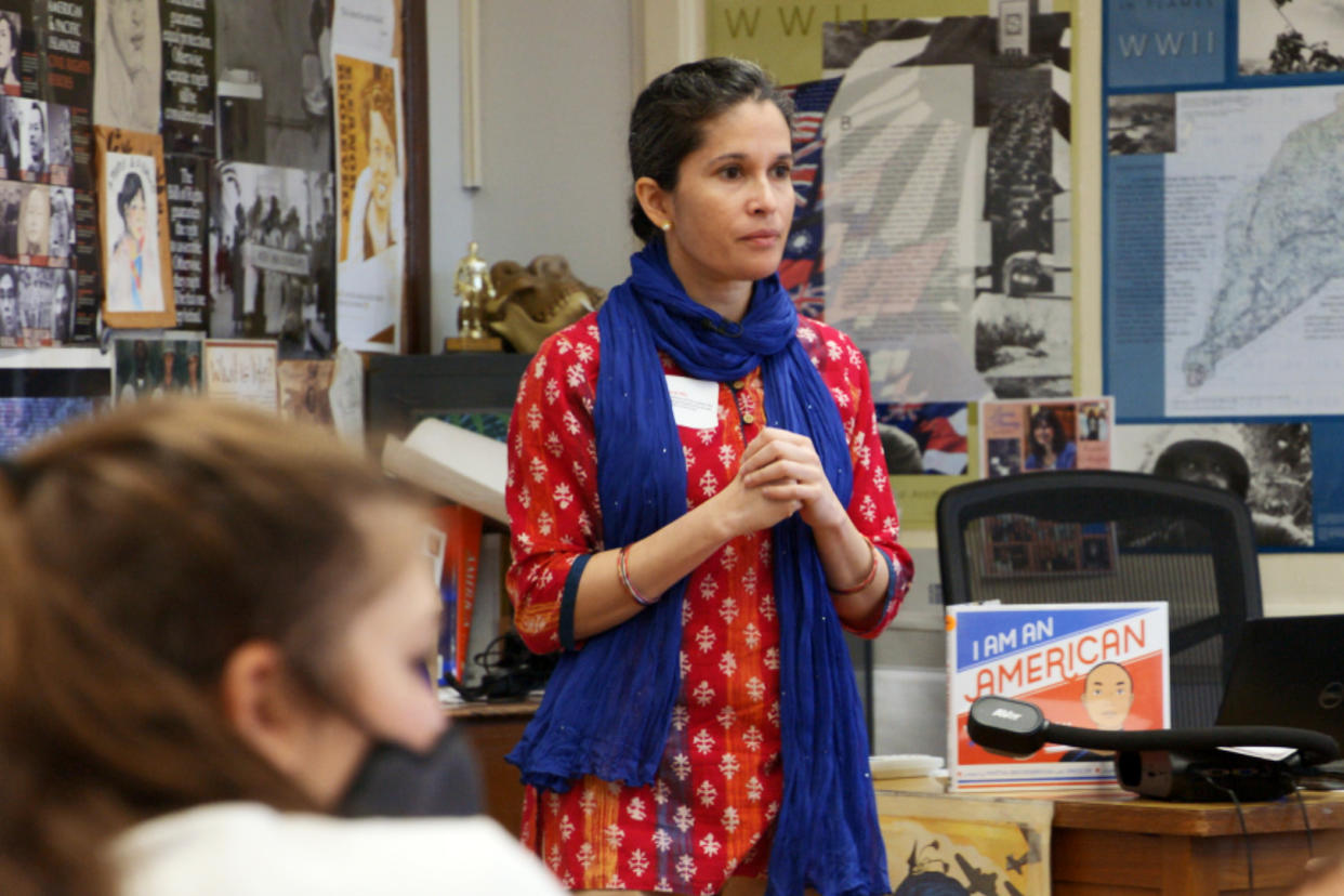 Image: Medha Kirtane﻿, a social studies teacher at Ridgewood High School in New Jersey, has been incorporating Asian American and Pacific Islander history in her classes for the past 15 years. (NBC News)