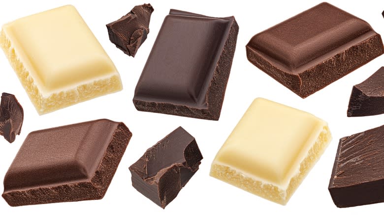 Various chocolate types on white