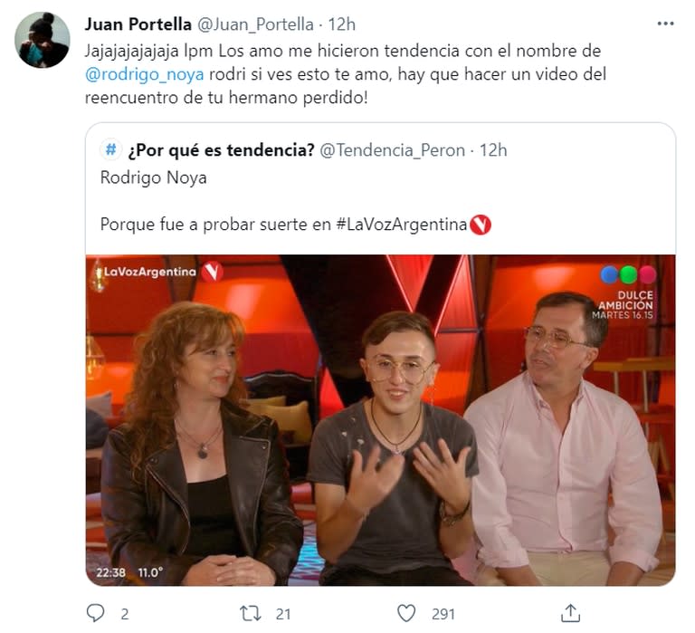 Juan Portella se divirtió con las bromas que hicieron los usuarios por su parecido a Rodrigo Noya y las agradeció