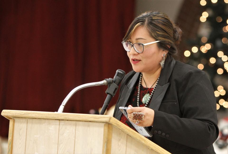 Karen Bedonie participates in a candidate forum, Thursday, Jan. 16, 2020, during a San Juan County Patriots meeting in Aztec.