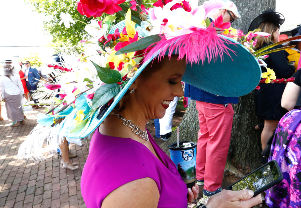 A woman wearing a festive hat looks on ahead of the 2017&nbsp;derby.