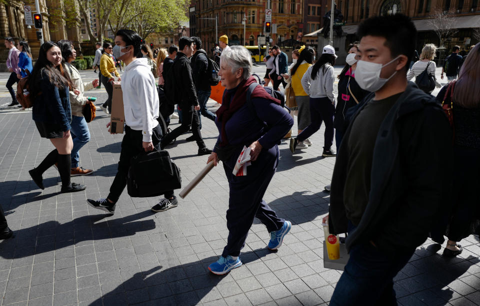 SYDNEY, AUSTRALIA - SEPTEMBER 05: People out shopping in the CBD wearing face masks on September 05, 2020 in Sydney, Australia. New South Wales remains on high alert as new COVID-19 cases linked to cluster outbreaks continue to emerge with 5 new cases announced on Saturday morning after 30,339 tests being undertaken in the past 24 hours. There have now been 54 deaths in the state of New South Wales from COVID-19. (Photo by James D. Morgan/Getty Images)