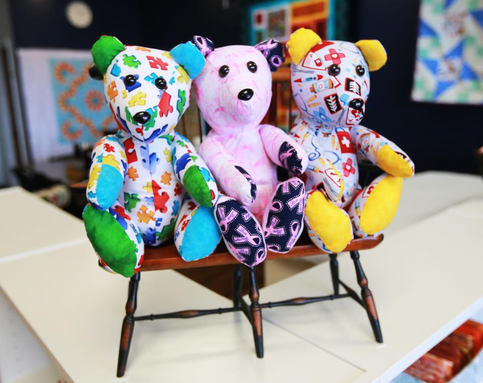 Memory bears crafted by Tammy Ruggeri of Puddle Jumper Quilts in Dighton on Friday, May 6, 2022. 