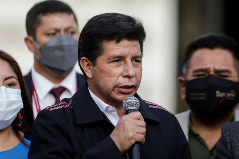 FILE PHOTO: Peru's Castillo leaves congress after lifting curfew imposed over fuel cost protests in Lima