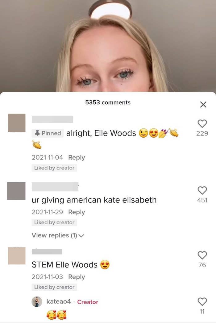 Screenshots of comments calling Kate "Elle Woods"