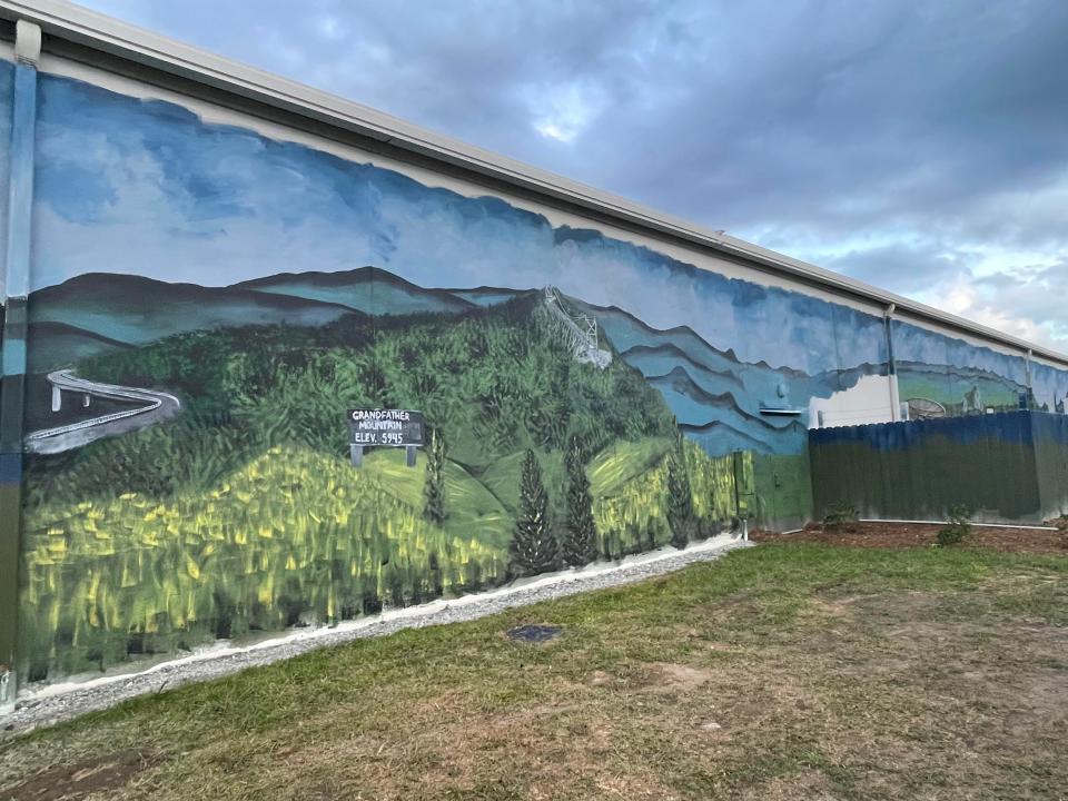 The Grandfather Mountain portion of the mural painted by Andrea Martin.