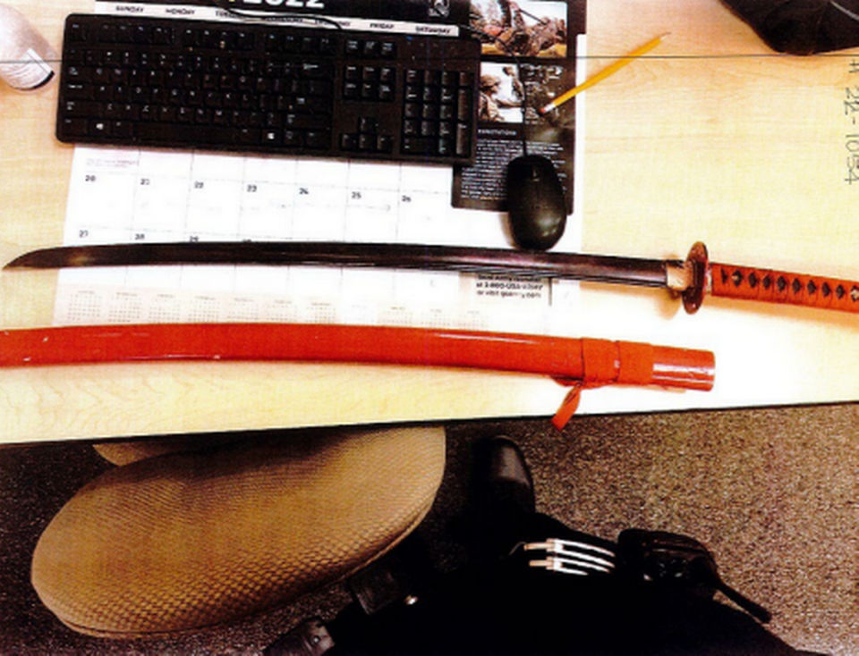 This photo shows one of the swords. Complaint