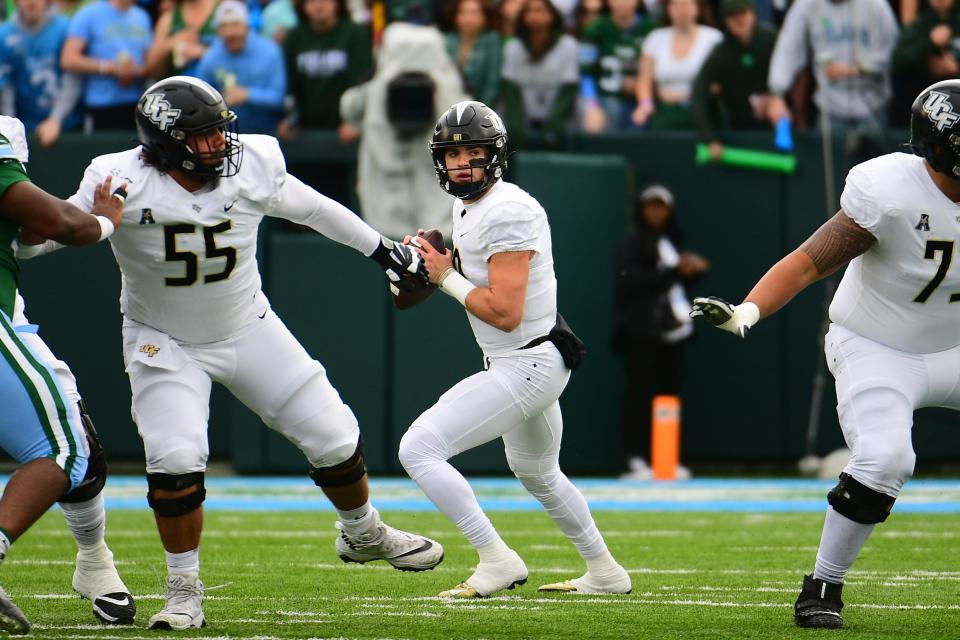 John Rhys Plumlee will enter his second season as UCF's starting quarterback this fall. Last spring was his first campaign as a member of the Knights' baseball team.