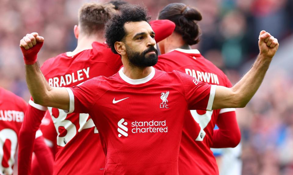 <span>Mohamed Salah shows his delight after scoring Liverpool’s winner.</span><span>Photograph: Chris Brunskill/Fantasista/Getty Images</span>