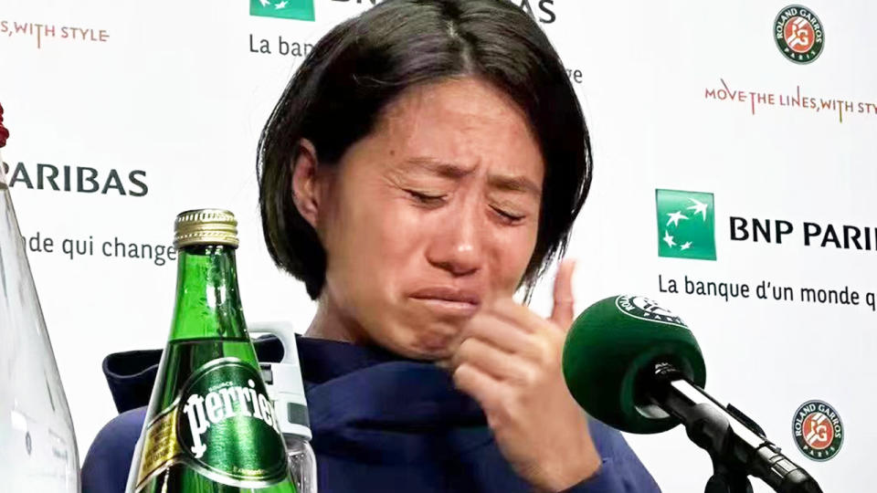 Zhang Shuai breaks down in tears at her French Open press conference.