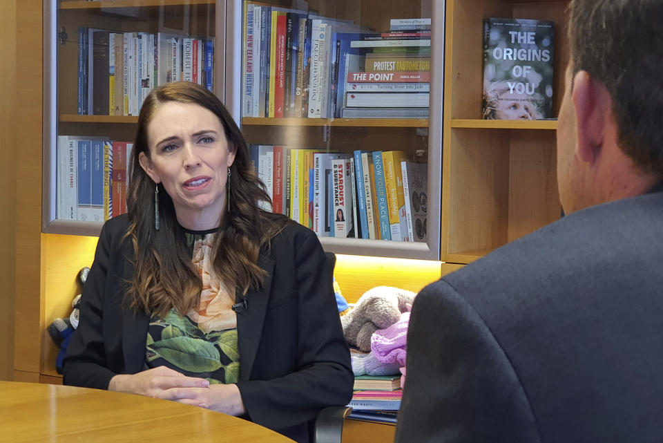 New Zealand's Prime Minister Jacinda Ardern is interviewed in her office at the parliament in Wellington, Wednesday, Dec. 16, 2020. New Zealand this year pulled off a moonshot that remains the envy of almost every other nation: It eliminated the coronavirus. But the goal was driven as much by fear as it was ambition, Prime Minister Ardern revealed Wednesday in an interview with The Associated Press. She said the target grew from an early realization the nation’s health system simply couldn’t cope with a big outbreak. (AP Photo/Sam James)