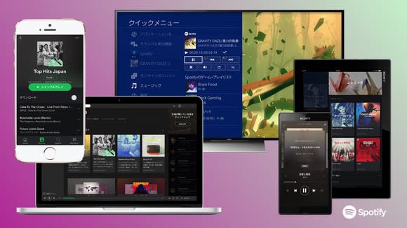 Spotify app across various devices in Japan.