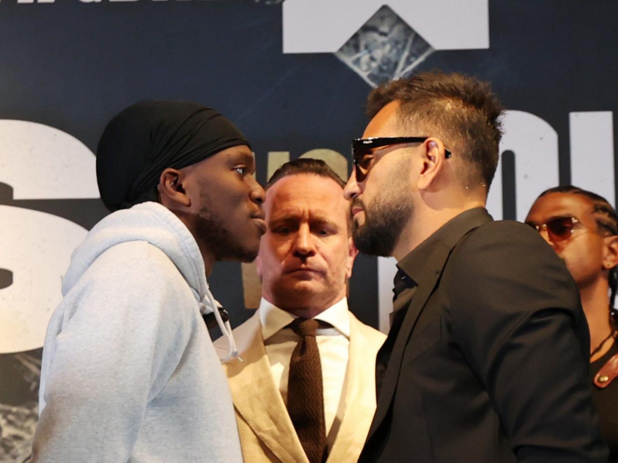 KSI faces off with Joe Fournier ahead of their boxing match (Getty Images)