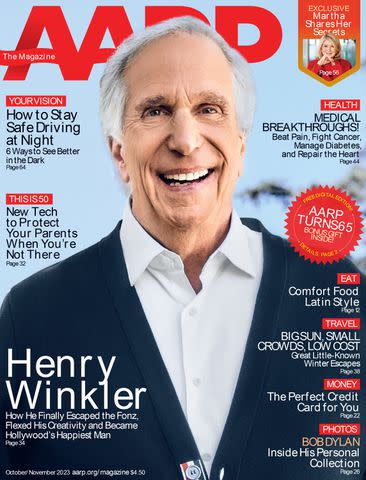 <p>aarp</p> Henry Winkler on the cover of 'AARP Magazine's' October/November 2023 issue