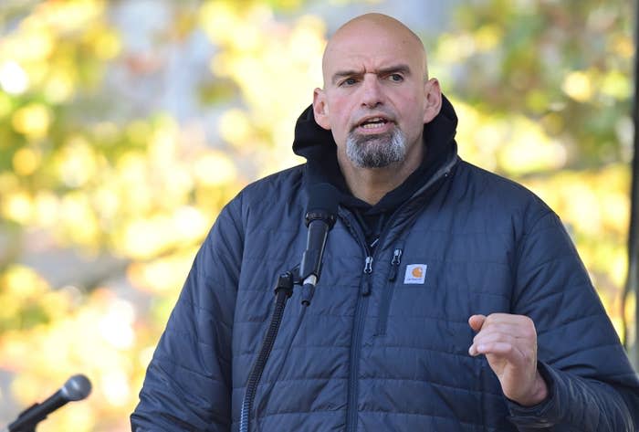 john fetterman speaking at a rally