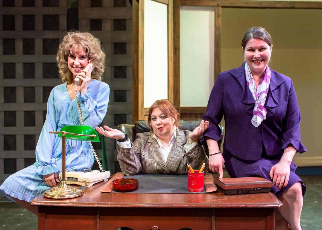 From left, Marybeth Knode (Doralee), Tara Corkery (Violet) and Stephanie Malfara (Judy) are featured in Chagrin Valley Little Theatre's production of "9 TO 5 The Musical."