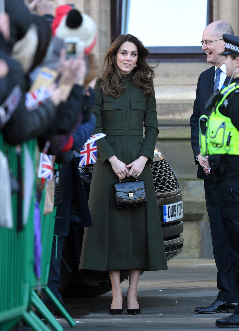 BRADFORD, ENGLAND - JANUARY 15: Prince William, Duke of Cambridge and Catherine, Duchess of Cambridge meet members of the public outside City Hall on January 15, 2020 in Bradford, United Kingdom. (Photo by Karwai Tang/WireImage)