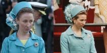 <p>The public began to take note of Princess Anne's style in the early '70s, including her investiture look. The young royal's blue coat dress, diamond broach, and pillbox hat were recreated for actress Erin Doherty in season 3. </p>