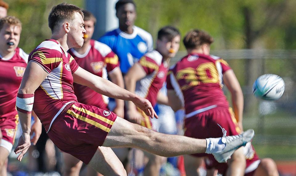 Will Savage of the Wildcats takes a quick kick at mid field.

Weymouth hosts Braintree in boys rugby on Friday May 3, 2024