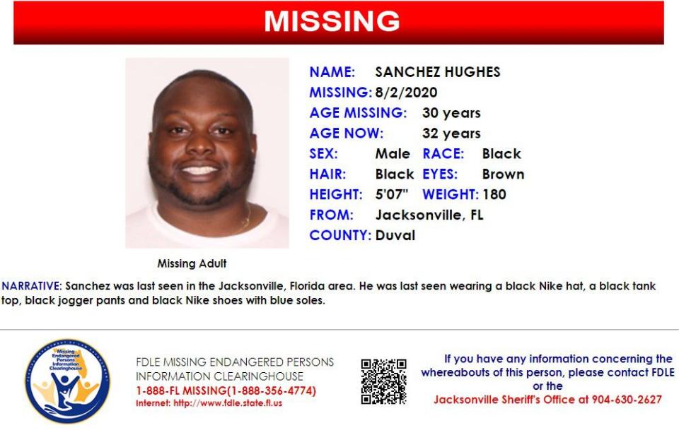 Sanchez Hughes was reported missing from Jacksonville on Aug. 2, 2020.
