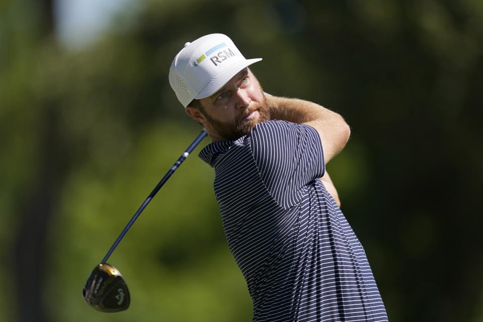 Chris Kirk hits off the third hole during the second round of the Charles Schwab Challenge golf tournament at the Colonial Country Club, Friday, May 27, 2022, in Fort Worth, Texas. (AP Photo/LM Otero)